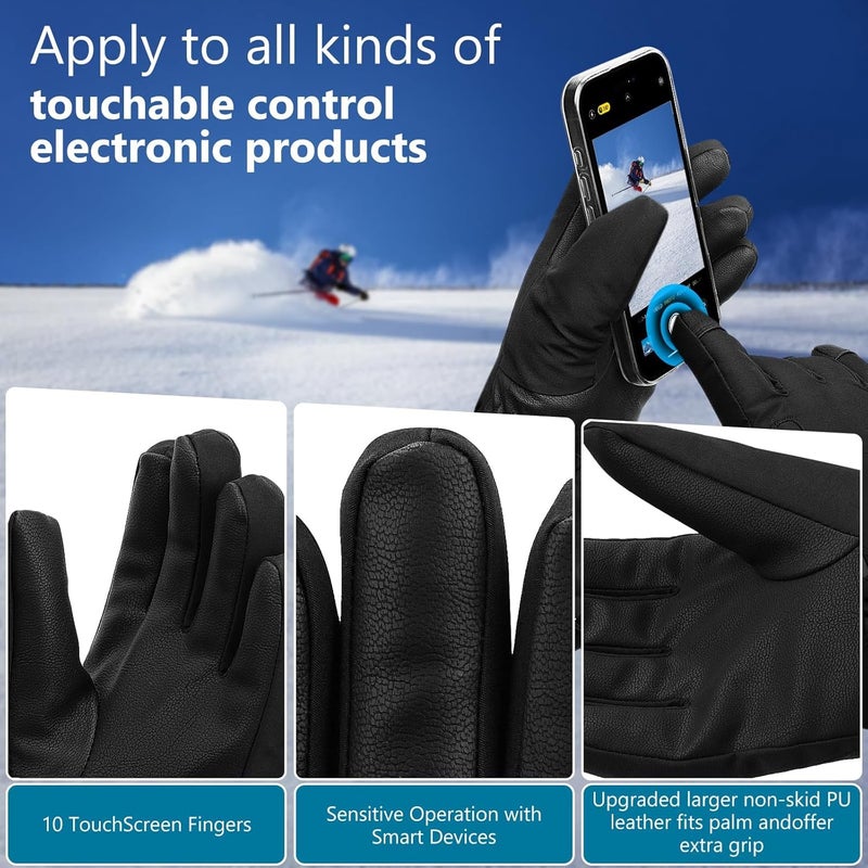 Odtmger Snow Gloves,Ski Gloves 3M Thinsulate Winter Warm and Waterproof Cold Weather Gloves-for Parent Boys Girls - Image 3